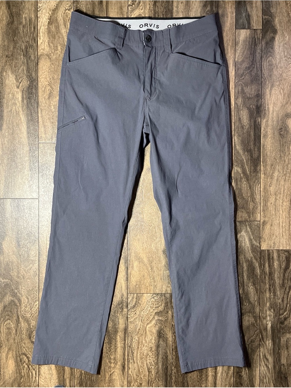 Orvis Mens Tech Pants 32x29 (Tag 32x30) Asphalt Grey Water Repellent Stretch EUC